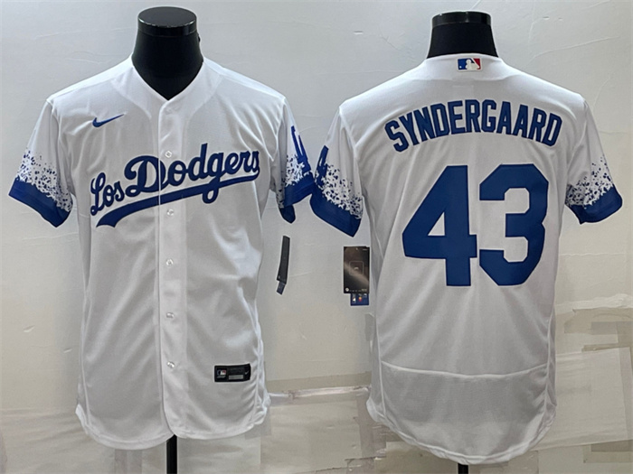 Men's Los Angeles Dodgers #43 Noah Syndergaard White City Connect Flex Base Stitched Baseball Jersey Men's Los Angeles Dodgers #43 Noah Syndergaard White City Connect Flex Base Stitched Baseball Jersey