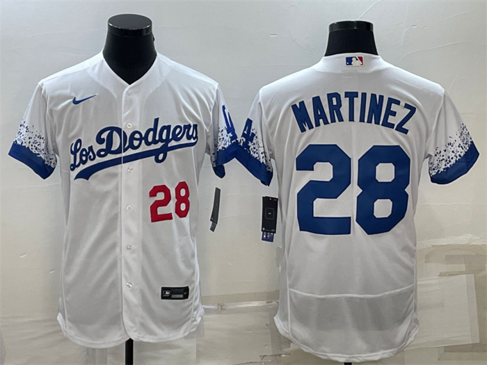Men's Los Angeles Dodgers #28 J.D. Martinez White City Connect Flex Base Stitched Baseball Jersey Men's Los Angeles Dodgers #28 J.D. Martinez White City Connect Flex Base Stitched Baseball Jersey