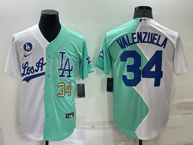Men's Los Angeles Dodgers #34 Fernando Valenzuela 2022 All-Star White-Green Cool Base Stitched Baseball Jersey Men's Los Angeles Dodgers #34 Fernando Valenzuela 2022 All-Star White-Green Cool Base Stitched Baseball Jersey
