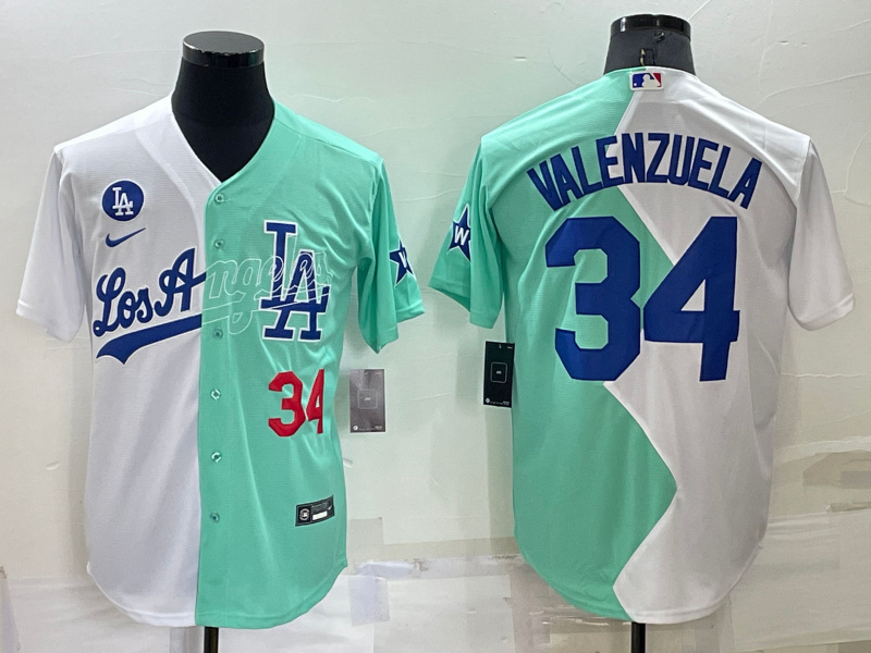 Men's Los Angeles Dodgers #34 Fernando Valenzuela 2022 All-Star White Green Cool Base Stitched Baseball Jersey Men's Los Angeles Dodgers #34 Fernando Valenzuela 2022 All-Star White Green Cool Base Stitched Baseball Jersey