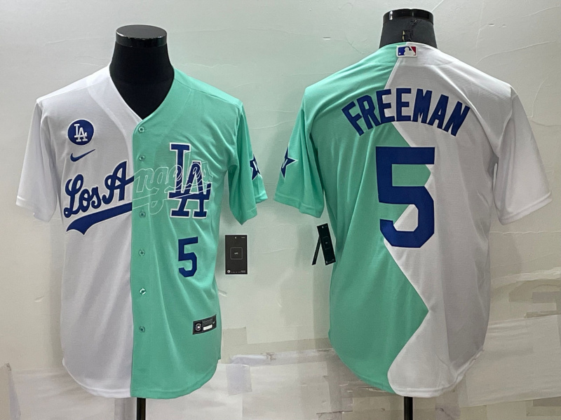 Men's Los Angeles Dodgers #5 Freddie Freeman 2022 All-Star White-Green Cool Base Stitched Baseball Jersey Men's Los Angeles Dodgers #5 Freddie Freeman 2022 All-Star White-Green Cool Base Stitched Baseball Jersey