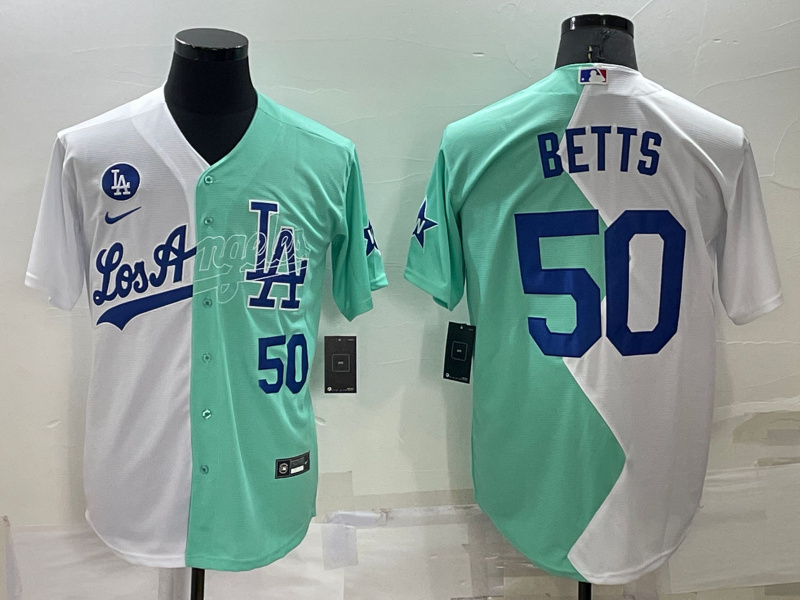 Men's Los Angeles Dodgers #50 Mookie Betts 2022 All-Star White Green Cool Base Stitched Baseball Jerseys Men's Los Angeles Dodgers #50 Mookie Betts 2022 All-Star White Green Cool Base Stitched Baseball Jerseys