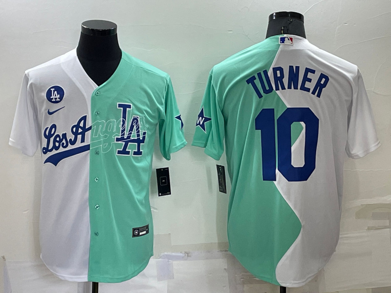 Men's Los Angeles Dodgers #10 Justin Turner 2022 All-Star White-Green Cool Base Stitched Baseball Jersey Men's Los Angeles Dodgers #10 Justin Turner 2022 All-Star White-Green Cool Base Stitched Baseball Jersey