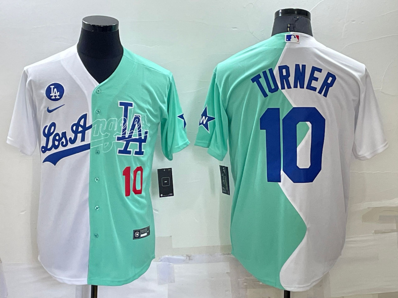 Men's Los Angeles Dodgers #10 Justin Turner 2022 All-Star White Green Cool Base Stitched Baseball Jersey Men's Los Angeles Dodgers #10 Justin Turner 2022 All-Star White Green Cool Base Stitched Baseball Jersey