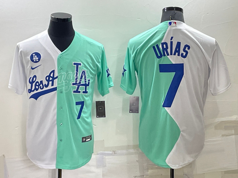 Men's Los Angeles Dodgers #7 Julio Urías 2022 All-Star White-Green Cool Base Stitched Baseball Jersey Men's Los Angeles Dodgers #7 Julio Urías 2022 All-Star White-Green Cool Base Stitched Baseball Jersey