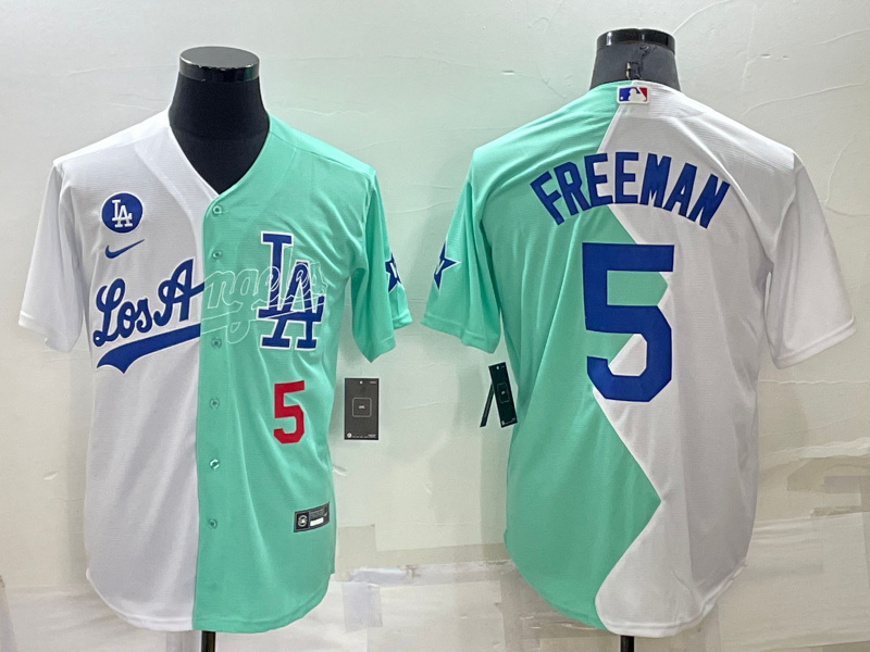 Men's Los Angeles Dodgers #5 Freddie Freeman 2022 All-Star White-Green Cool Base Baseball Jersey Men's Los Angeles Dodgers #5 Freddie Freeman 2022 All-Star White-Green Cool Base Baseball Jersey