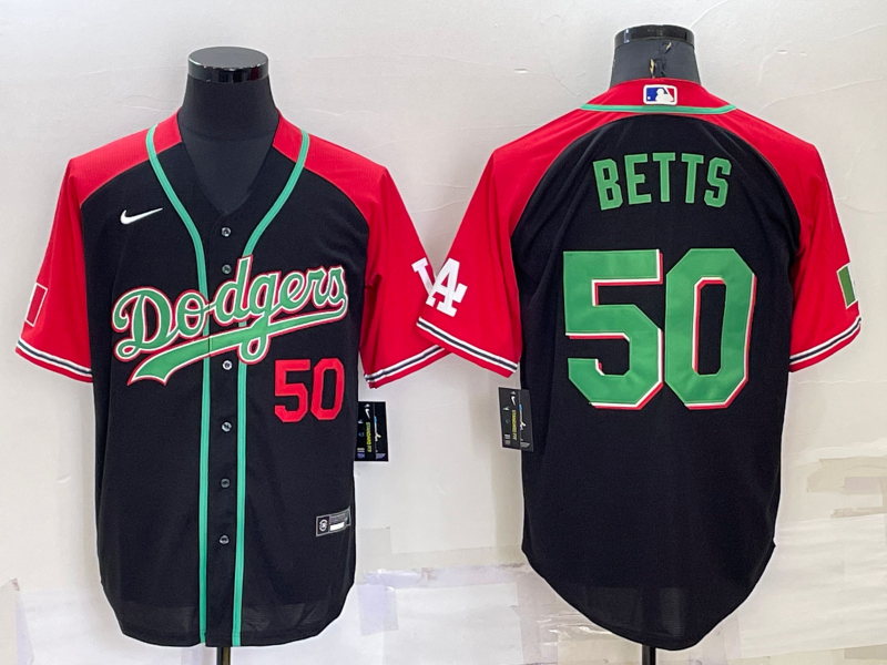 Men's Los Angeles Dodgers #50 Mookie Betts Red Black Cool Base Stitched Baseball Jersey Men's Los Angeles Dodgers #50 Mookie Betts Red Black Cool Base Stitched Baseball Jersey