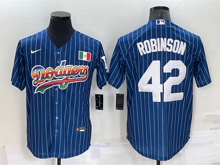 Men's Los Angeles Dodgers #42 Jackie Robinson Navy Mexico Rainbow Cool Base Stitched Baseball Jersey Men's Los Angeles Dodgers #42 Jackie Robinson Navy Mexico Rainbow Cool Base Stitched Baseball Jersey