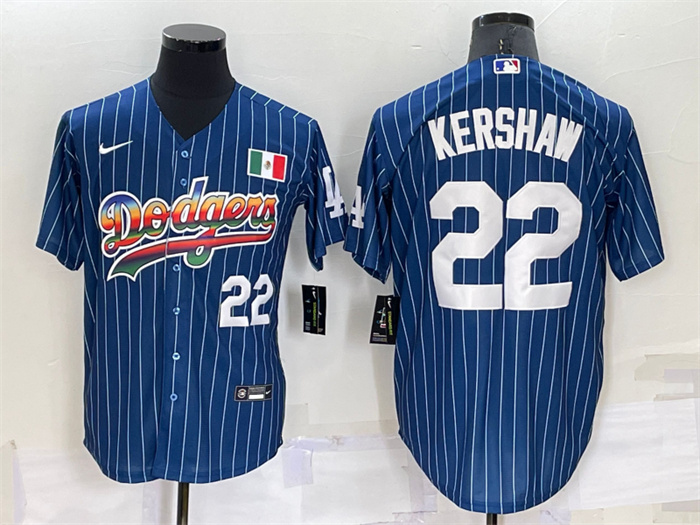 Men's Los Angeles Dodgers #22 Clayton Kershaw Navy Mexico Rainbow Cool Base Stitched Baseball Jersey Men's Los Angeles Dodgers #22 Clayton Kershaw Navy Mexico Rainbow Cool Base Stitched Baseball Jersey