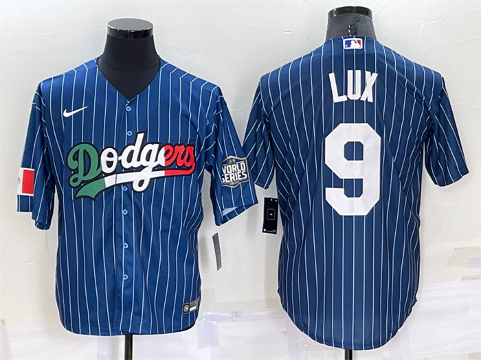 Men's Los Angeles Dodgers #9 Gavin Lux Navy Mexico World Series Cool Base Stitched Baseball Jersey Men's Los Angeles Dodgers #9 Gavin Lux Navy Mexico World Series Cool Base Stitched Baseball Jersey