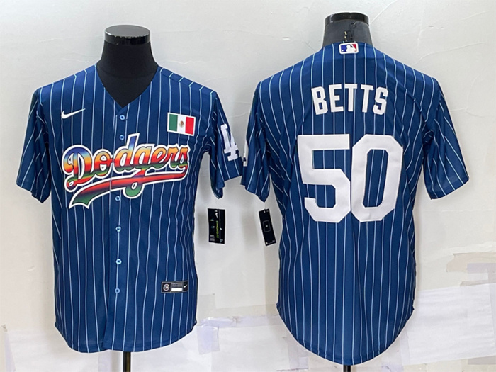 Men's Los Angeles Dodgers #50 Mookie Betts Navy Mexico Rainbow Cool Base Stitched Baseball Jersey Men's Los Angeles Dodgers #50 Mookie Betts Navy Mexico Rainbow Cool Base Stitched Baseball Jersey