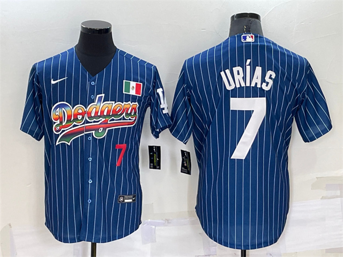 Men's Los Angeles Dodgers #7 Julio Urias Navy Mexico Rainbow Cool Base Stitched Baseball Jersey Men's Los Angeles Dodgers #7 Julio Urias Navy Mexico Rainbow Cool Base Stitched Baseball Jersey