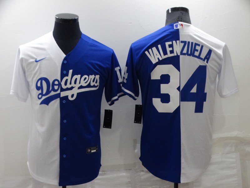 Men's Los Angeles Dodgers #34 Toro Valenzuela White Blue Split Cool Base Stitched Baseball Jerseys Men's Los Angeles Dodgers #34 Toro Valenzuela White Blue Split Cool Base Stitched Baseball Jerseys