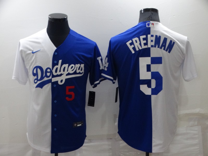 Men's Los Angeles Dodgers #5 Freddie Freeman White Blue Split Cool Base Stitched Baseball Jerseys Men's Los Angeles Dodgers #5 Freddie Freeman White Blue Split Cool Base Stitched Baseball Jerseys