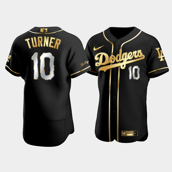 Men's Los Angeles Dodgers #10 Justin Turner Black Gold Flex Base Stitched Baseball Jersey Men's Los Angeles Dodgers #10 Justin Turner Black Gold Flex Base Stitched Baseball Jersey