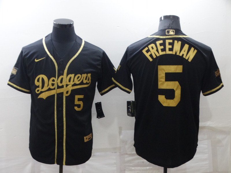 Men's Los Angeles Dodgers #5 Freddie Freeman Black Gold Cool Base Stitched Baseball Jersey Men's Los Angeles Dodgers #5 Freddie Freeman Black Gold Cool Base Stitched Baseball Jersey