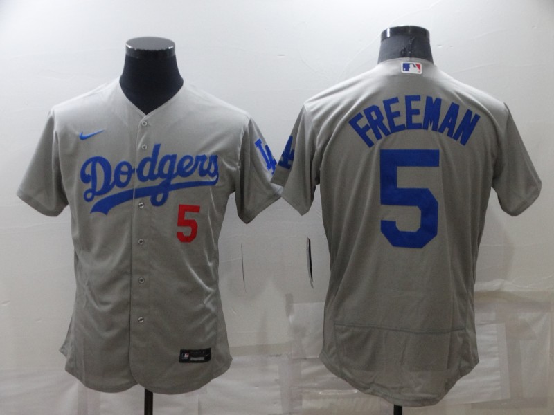 Men's Los Angeles Dodgers #5 Freddie Freeman Grey Flex Base Stitched Jersey Men's Los Angeles Dodgers #5 Freddie Freeman Grey Flex Base Stitched Jersey