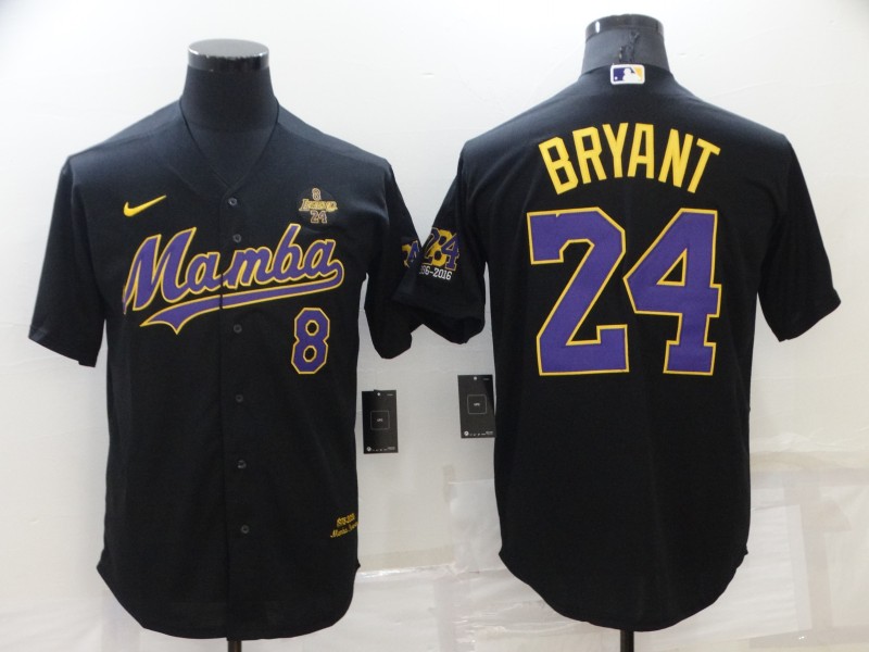 Men's Los Angeles Dodgers Front #8 Back #24 Kobe Bryant Black 'Mamba' Throwback With KB Patch Cool Base Stitched Jersey Men's Los Angeles Dodgers Front #8 Back #24 Kobe Bryant Black 'Mamba' Throwback With KB Patch Cool Base Stitched Jersey