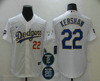 Men's Los Angeles Dodgers #22 Clayton Kershaw Red Number White Gold #2 #20 Patch Stitched MLB Cool Base Nike Jersey Men's Los Angeles Dodgers #22 Clayton Kershaw Red Number White Gold #2 #20 Patch Stitched MLB Cool Base Nike Jersey