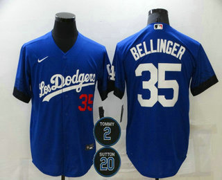Men's Los Angeles Dodgers #35 Cody Bellinger Blue #2 #20 Patch City Connect Number Cool Base Stitched Jersey Men's Los Angeles Dodgers #35 Cody Bellinger Blue #2 #20 Patch City Connect Number Cool Base Stitched Jersey