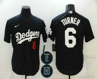 Men's Los Angeles Dodgers #6 Trea Turner Black #2 #20 Patch Stitched Number MLB Cool Base Nike Jersey Men's Los Angeles Dodgers #6 Trea Turner Black #2 #20 Patch Stitched Number MLB Cool Base Nike Jersey