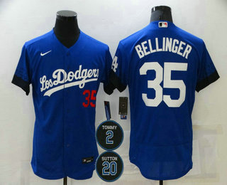 Men's Los Angeles Dodgers #35 Cody Bellinger Blue #2 #20 Patch City Connect Flex Base Stitched Jersey Men's Los Angeles Dodgers #35 Cody Bellinger Blue #2 #20 Patch City Connect Flex Base Stitched Jersey