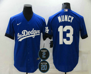 Men's Los Angeles Dodgers #13 Max Muncy Blue #2 #20 Patch City Connect Cool Base Stitched Jersey Men's Los Angeles Dodgers #13 Max Muncy Blue #2 #20 Patch City Connect Cool Base Stitched Jersey