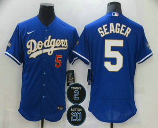 Men's Los Angeles Dodgers #5 Corey Seager Blue #2 #20 Patch Stitched MLB Flex Base Nike Jersey Men's Los Angeles Dodgers #5 Corey Seager Blue #2 #20 Patch Stitched MLB Flex Base Nike Jersey