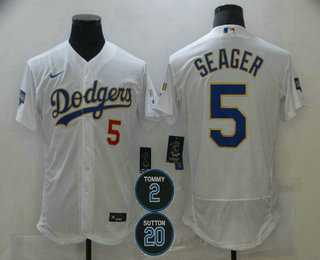 Men's Los Angeles Dodgers #5 Corey Seager White #2 #20 Patch Flex Base Sttiched MLB Jersey Men's Los Angeles Dodgers #5 Corey Seager White #2 #20 Patch Flex Base Sttiched MLB Jersey