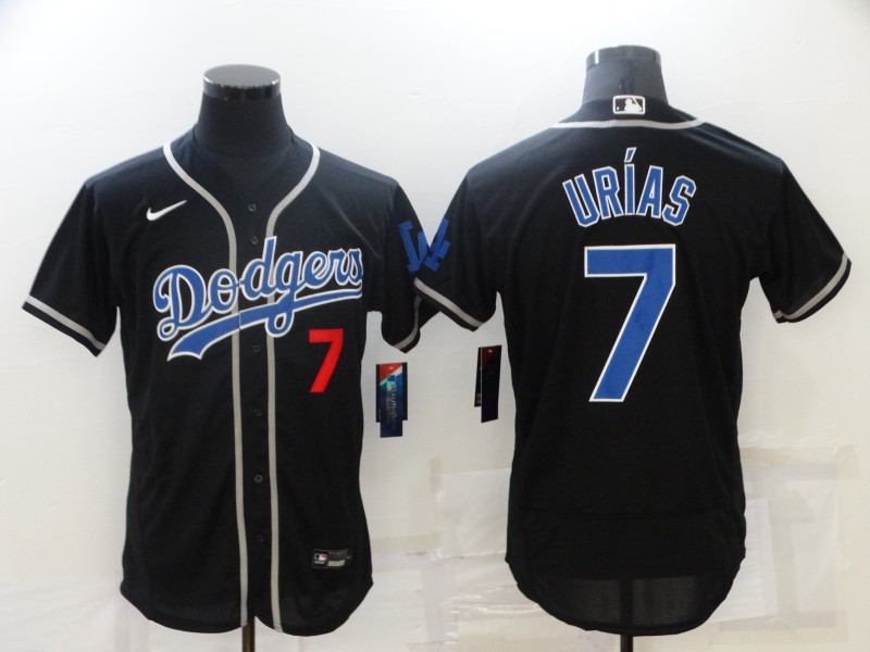 Men's Los Angeles Dodgers #7 Julio Urias Black Blue Name Stitched MLB Flex Base Nike Jersey Men's Los Angeles Dodgers #7 Julio Urias Black Blue Name Stitched MLB Flex Base Nike Jersey