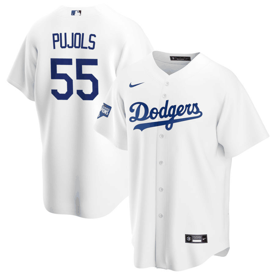 Men's Los Angeles Dodgers #55 Albert Pujols White Stitched Cool base Nike Jersey Men's Los Angeles Dodgers #55 Albert Pujols White Stitched Cool base Nike Jersey