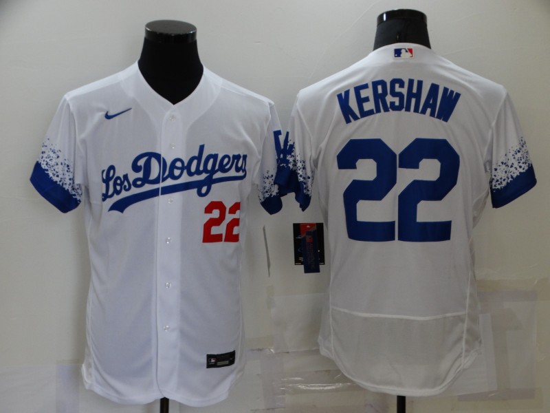 Men's Los Angeles Dodgers #22 Clayton Kershaw White 2021 City Connect Flex Base Stitched Jersey Men's Los Angeles Dodgers #22 Clayton Kershaw White 2021 City Connect Flex Base Stitched Jersey