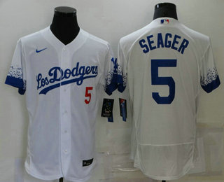 Men's Los Angeles Dodgers #5 Corey Seager White 2021 City Connect Flex Base Stitched Jersey Men's Los Angeles Dodgers #5 Corey Seager White 2021 City Connect Flex Base Stitched Jersey
