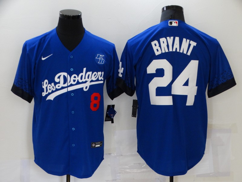 Men's Los Angeles Dodgers #8 #24 Kobe Bryant Blue 2021 City Connect Number Cool Base Stitched Jersey Men's Los Angeles Dodgers #8 #24 Kobe Bryant Blue 2021 City Connect Number Cool Base Stitched Jersey
