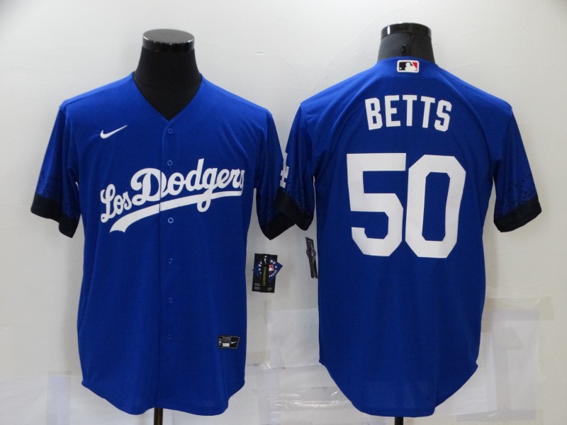 Men's Los Angeles Dodgers #50 Mookie Betts Blue 2021 City Connect Cool Base Stitched Jersey Men's Los Angeles Dodgers #50 Mookie Betts Blue 2021 City Connect Cool Base Stitched Jersey
