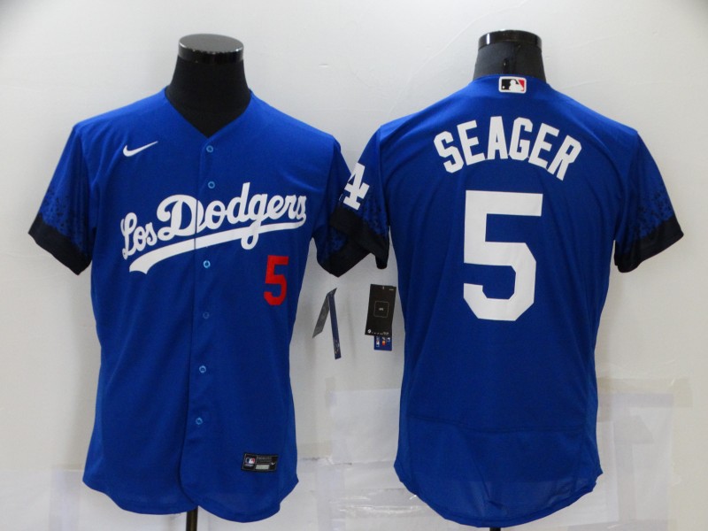 Men's Los Angeles Dodgers #5 Corey Seager Blue 2021 City Connect Flex Base Stitched Jersey Men's Los Angeles Dodgers #5 Corey Seager Blue 2021 City Connect Flex Base Stitched Jersey