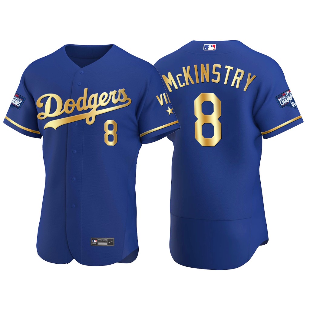 Los Angeles Dodgers #8 Zach McKinstry Men's Nike Authentic 2021 Gold Program World Series Champions MLB Jersey Royal Los Angeles Dodgers #8 Zach McKinstry Men's Nike Authentic 2021 Gold Program World Series Champions MLB Jersey Royal