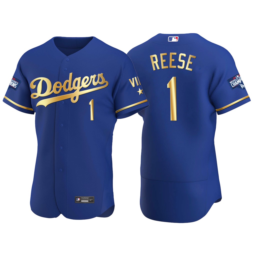 Los Angeles Dodgers #1 Pee Wee Reese Men's Nike Authentic 2021 Gold Program World Series Champions MLB Jersey Royal Los Angeles Dodgers #1 Pee Wee Reese Men's Nike Authentic 2021 Gold Program World Series Champions MLB Jersey Royal