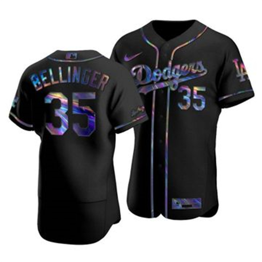 Los Angeles Dodgers #35 Cody Bellinger Men's Nike Iridescent Holographic Collection MLB Jersey - Black Los Angeles Dodgers #35 Cody Bellinger Men's Nike Iridescent Holographic Collection MLB Jersey - Black