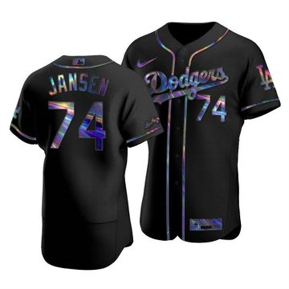 Los Angeles Dodgers #74 Kenley Jansen Men's Nike Iridescent Holographic Collection MLB Jersey - Black Los Angeles Dodgers #74 Kenley Jansen Men's Nike Iridescent Holographic Collection MLB Jersey - Black