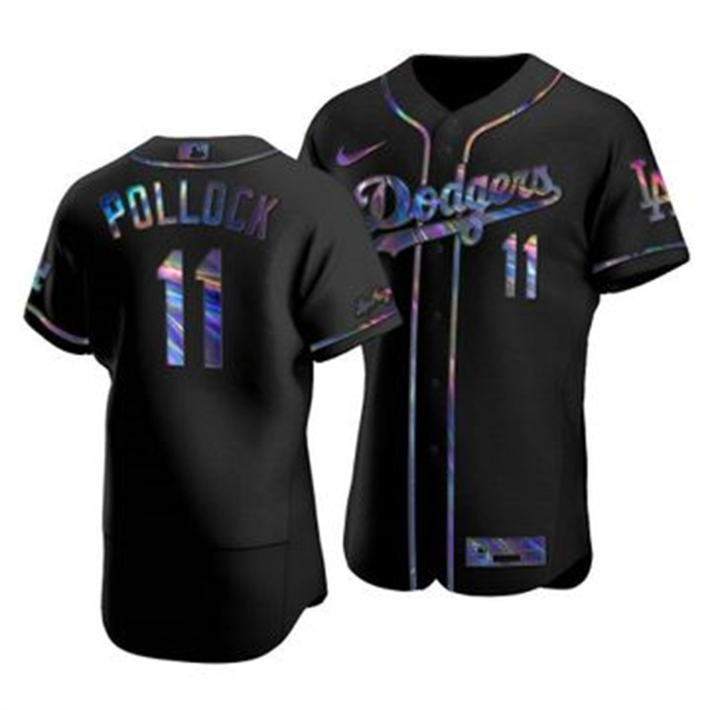 Los Angeles Dodgers #11 A.J. Pollock Men's Nike Iridescent Holographic Collection MLB Jersey - Black Los Angeles Dodgers #11 A.J. Pollock Men's Nike Iridescent Holographic Collection MLB Jersey - Black