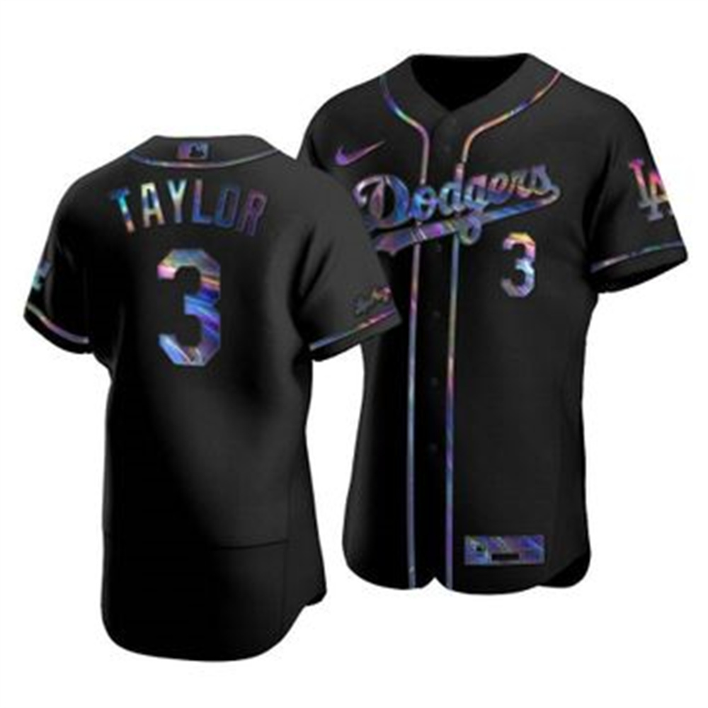 Los Angeles Dodgers #3 Chris Taylor Men's Nike Iridescent Holographic Collection MLB Jersey - Black Los Angeles Dodgers #3 Chris Taylor Men's Nike Iridescent Holographic Collection MLB Jersey - Black