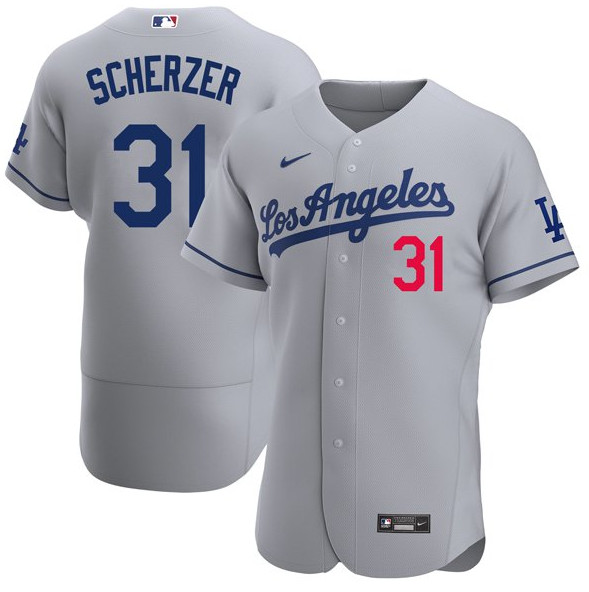 Men's Los Angeles Dodgers #31 Max Scherzer Gray Road Flex Base Jersey Men's Los Angeles Dodgers #31 Max Scherzer Gray Road Flex Base Jersey