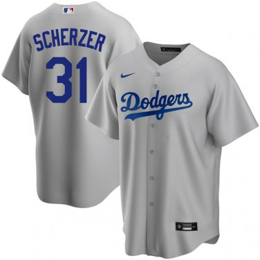 Men's Los Angeles Dodgers #31 Max Scherzer Gray Road Cool Base Jersey Men's Los Angeles Dodgers #31 Max Scherzer Gray Road Cool Base Jersey