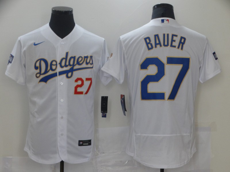 Dodgers 27 Trevor Bauer White Nike 2021 Gold Program Flexbase Jersey Dodgers 27 Trevor Bauer White Nike 2021 Gold Program Flexbase Jersey