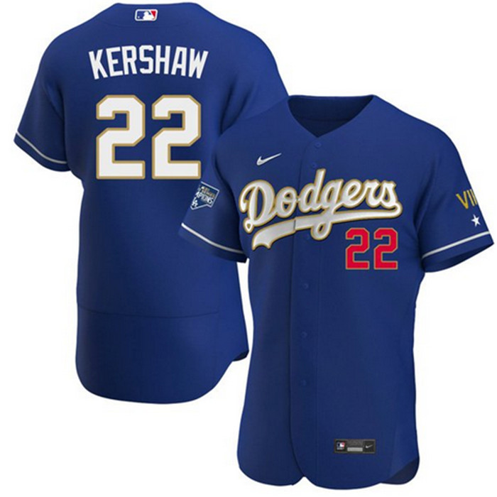 Men's Los Angeles Dodgers #22 Clayton Kershaw Royal Blue Championship Flex Base Sttiched MLB Jersey Men's Los Angeles Dodgers #22 Clayton Kershaw Royal Blue Championship Flex Base Sttiched MLB Jersey