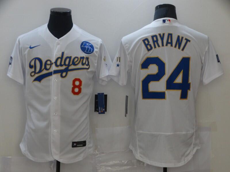 Men's Los Angeles Dodgers #24 Kobe Bryant White Gold 2021 Gold Program Flexbase Jersey Men's Los Angeles Dodgers #24 Kobe Bryant White Gold 2021 Gold Program Flexbase Jersey