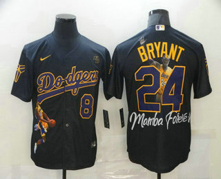 Men's Los Angeles Dodgers Front #8 Back #24 Kobe Bryant Black With KB Patch Cool Base Stitched MLB Fashion Jersey Men's Los Angeles Dodgers Front #8 Back #24 Kobe Bryant Black With KB Patch Cool Base Stitched MLB Fashion Jersey