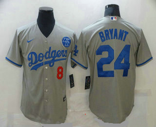 Men's Los Angeles Dodgers #8 #24 Kobe Bryant Grey KB Patch Stitched MLB Cool Base Nike Jersey Men's Los Angeles Dodgers #8 #24 Kobe Bryant Grey KB Patch Stitched MLB Cool Base Nike Jersey