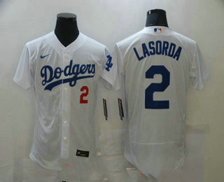 Men's Los Angeles Dodgers #2 Tommy Lasorda White Stitched MLB Flex Base Nike Jersey Men's Los Angeles Dodgers #2 Tommy Lasorda White Stitched MLB Flex Base Nike Jersey